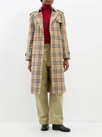 burberry - check cotton-gabardine trench coat - womens - beige check