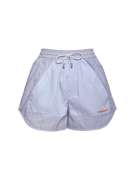 DSQUARED2 Patchwork Cotton Blend Mini Shorts in blue / white