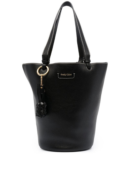 See by Chloé logo-embroidered leather bucket bag in black