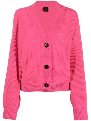 PINKO ribbed-knit V-neck cardigan in pink