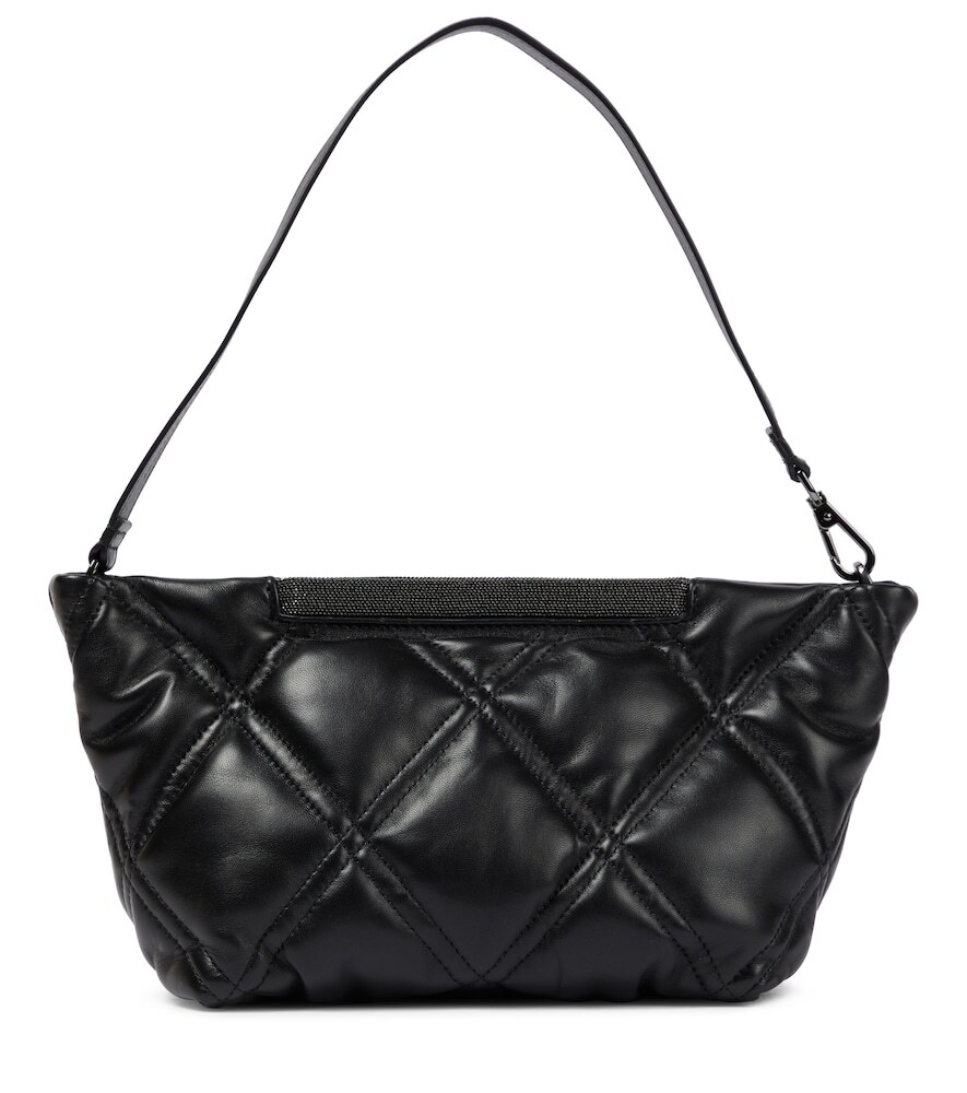 Brunello Cucinelli Embellished quilted leather shoulder bag in black