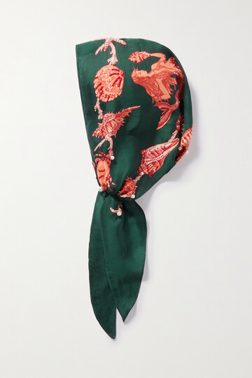 clio peppiatt - + the vanguard mermaid embellished printed crepe de chine scarf - green