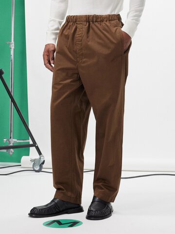 lemaire - straight-leg cotton-satin trousers - mens - brown