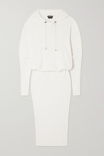 TOM FORD - Hooded Ribbed Cashmere-blend Dress - Off-white