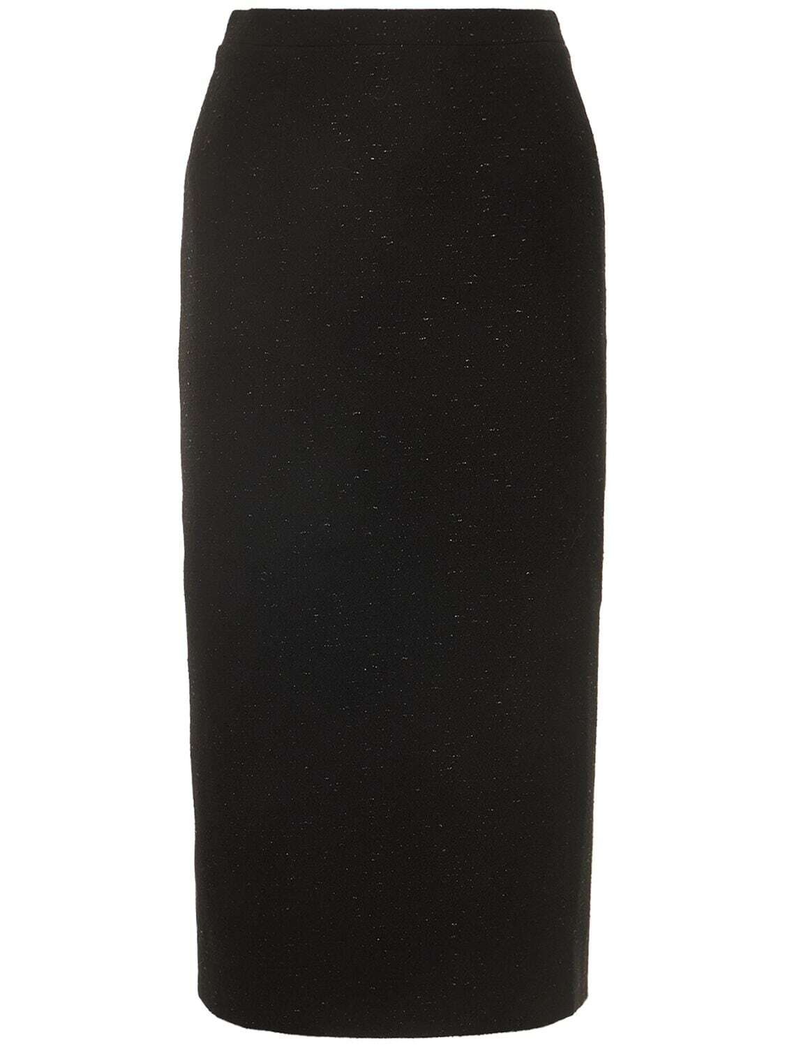 ALESSANDRA RICH Tweed Wool Blend Lurex Midi Skirt in black