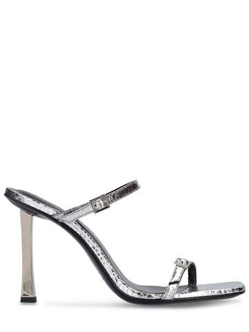 by far 90mm flick metallic leather sandals in silver