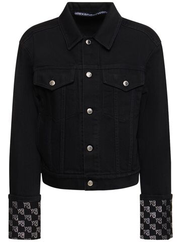 alexander wang embellished cotton straight jacket in black