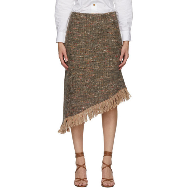 GANNI Multicolor Wool Asymmetric Skirt in sand
