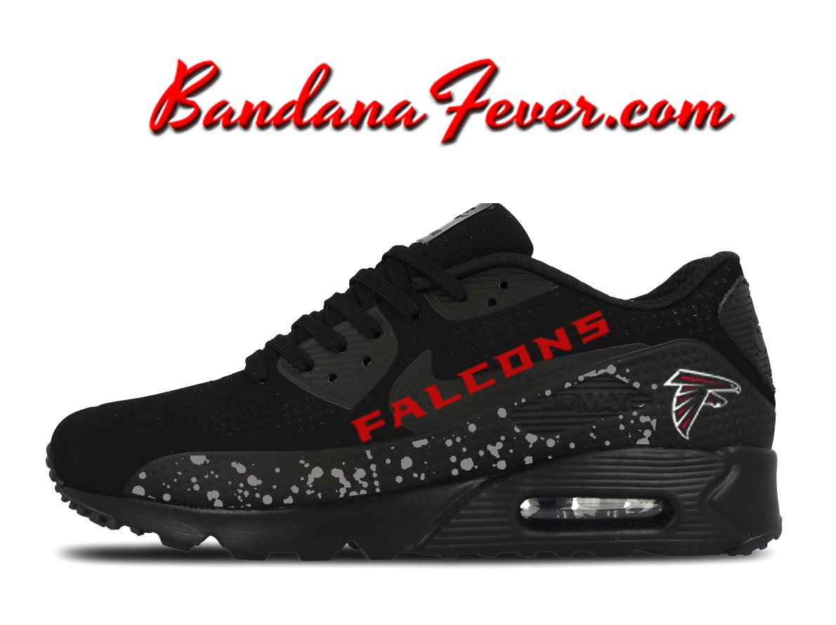 Custom Falcons Nike Air Max 90 Shoes Black, #falcons, #riseup, #dirtybirds, by Bandana Fever