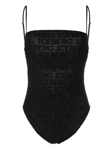 iceberg logo jacquard one-piece swimsuit - black