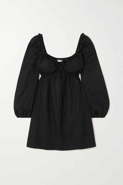 REFORMATION - + Net Sustain Vic Ruffled Organic Cotton-blend Poplin Mini Dress - Black