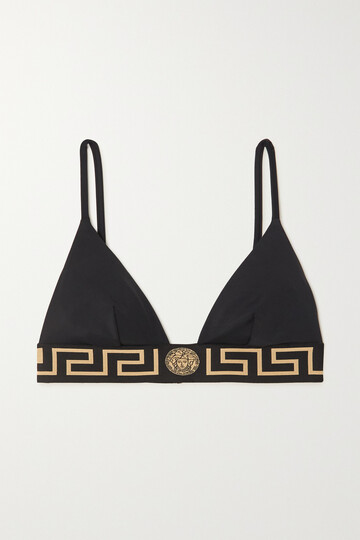 versace - vita jacquard-trimmed bikini top - black