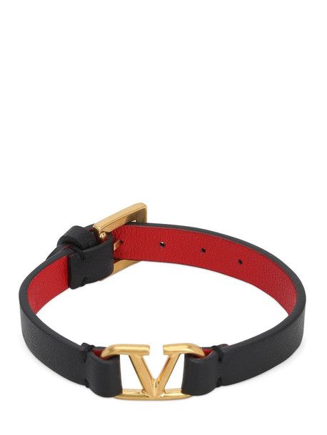 Valentino Logo Leather Bracelet in nero / gold