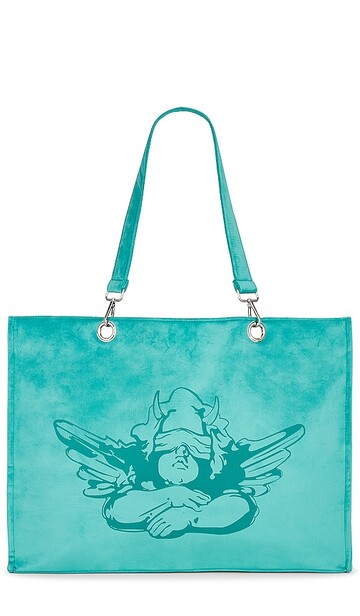 Boys Lie Velour Tote Bag in Teal in turquoise