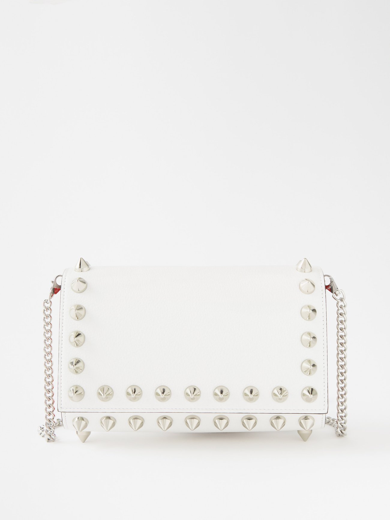 Christian Louboutin - Paloma Stud-embellished Grained-leather Clutch Bag - Womens - White Silver