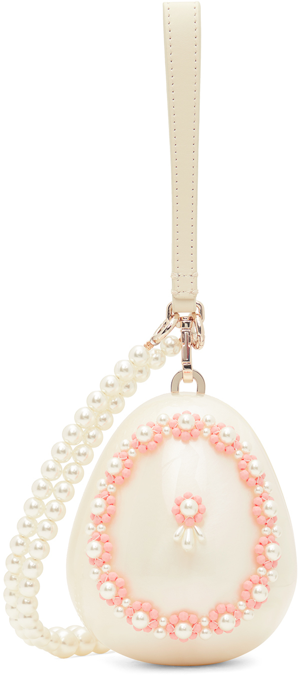 Simone Rocha Off-White Micro Embellished Egg Bag in pink