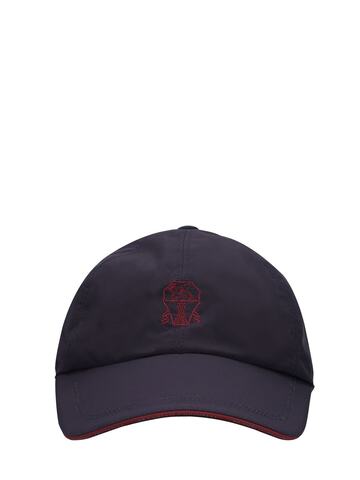 brunello cucinelli embroidered logo baseball hat in blue