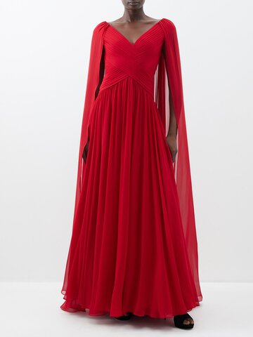 elie saab - cape-back silk-blend gown - womens - red