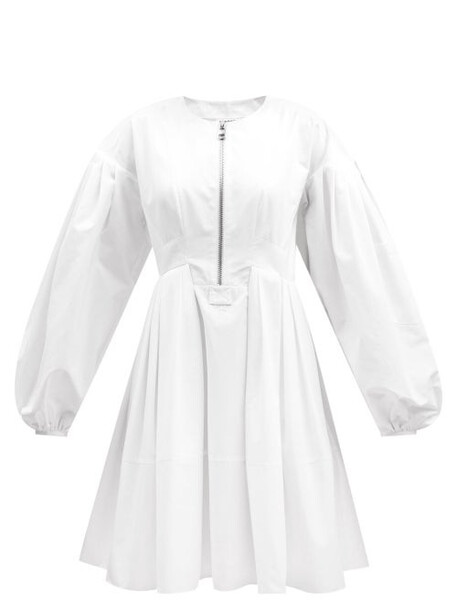 Alexander Mcqueen - Puff-sleeve Zipped Poplin Dress - Womens - White