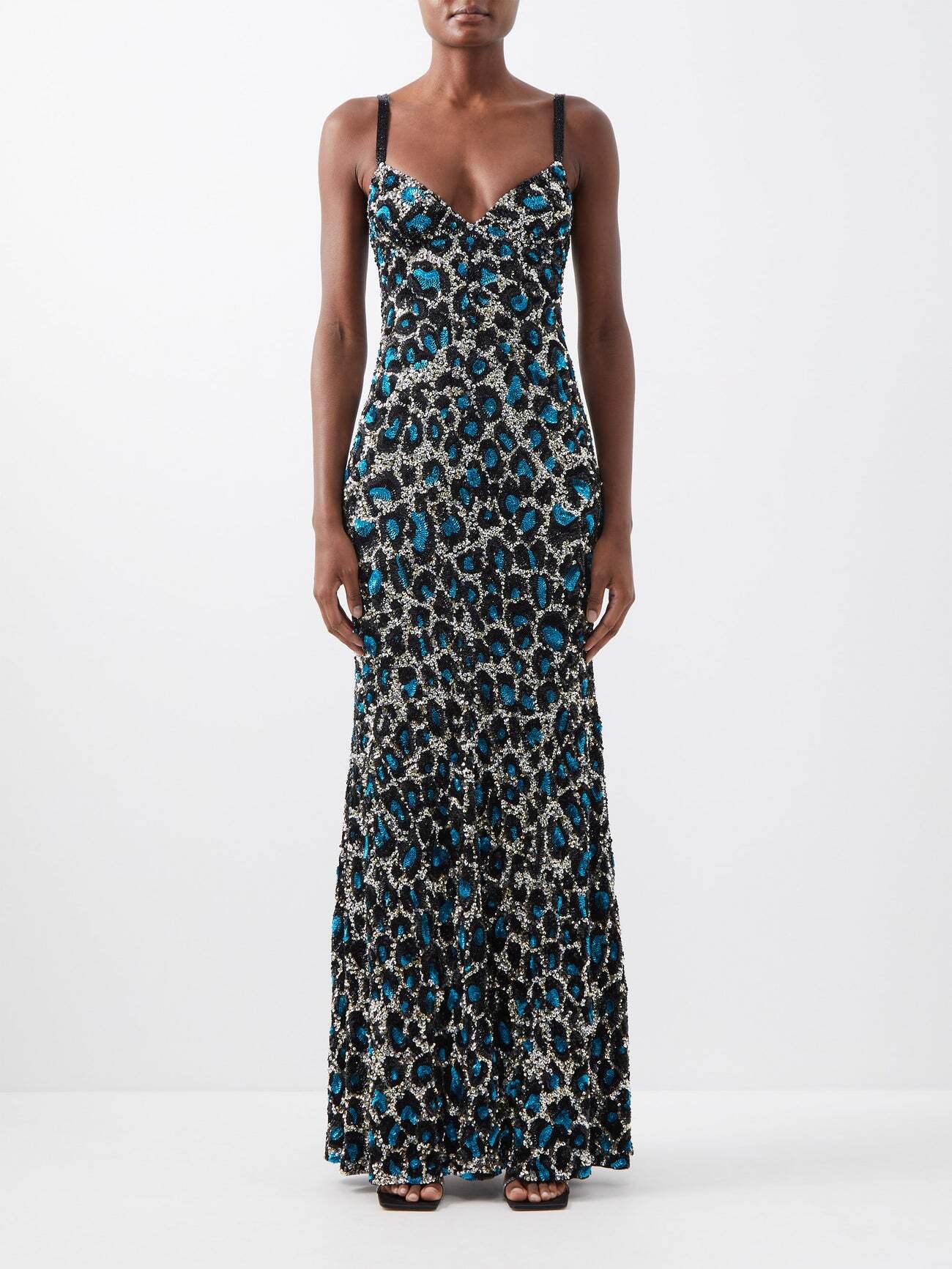 Ashish - Leopard-print Sequinned Georgette Gown - Womens - Blue Multi