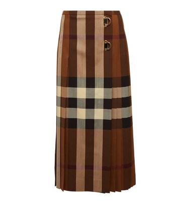 burberry checked wool maxi skirt in brown