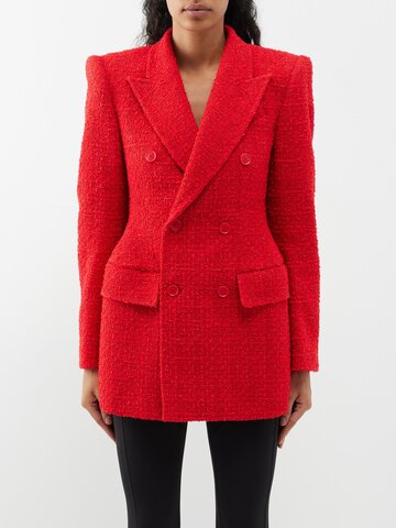 balenciaga - double-breasted cotton-blend tweed blazer - womens - red