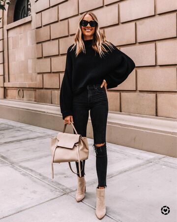 jeans,skinny jeans,ankle boots,bag,black sweater