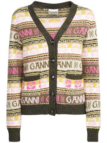 ganni logo wool blend cardigan