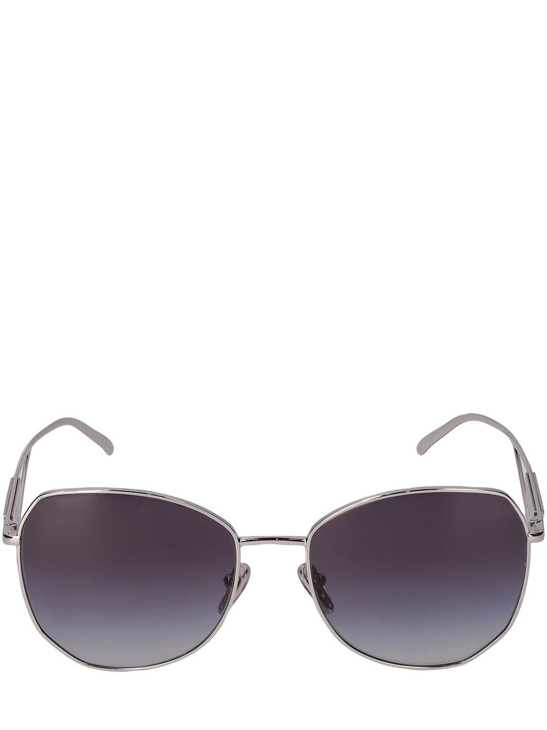 PRADA Obsesive Triangle Round Metal Sunglasses in grey / silver