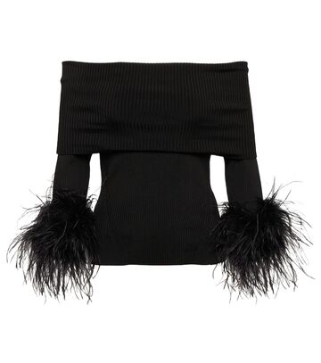 Rebecca Vallance Feather-trimmed off-the-shoulder top in black