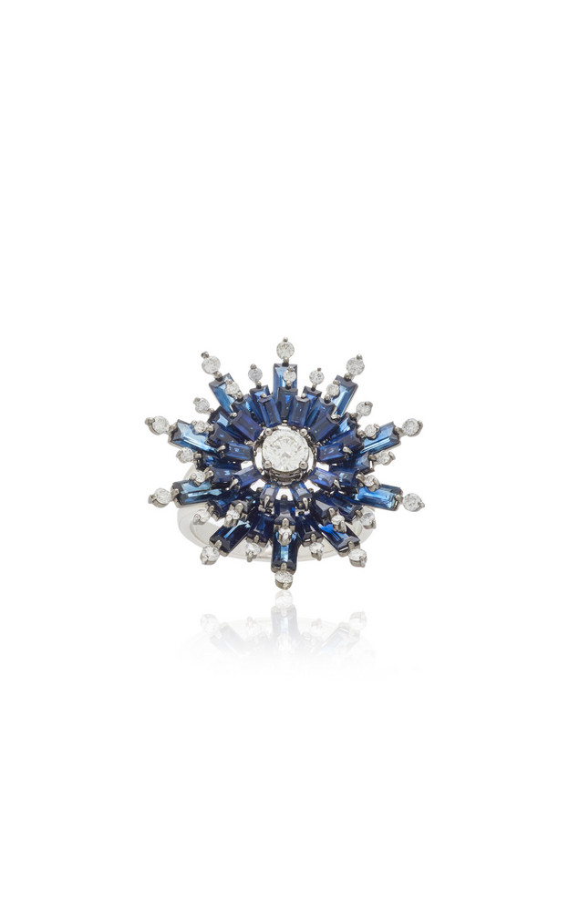 Nam Cho 18K White Gold Sapphire and Diamond Ring in blue