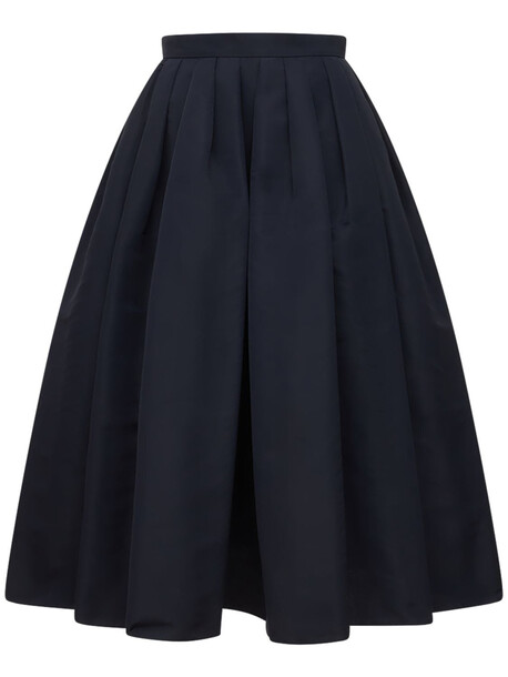 ALEXANDER MCQUEEN Poly Faille Pleated Midi Skirt in navy