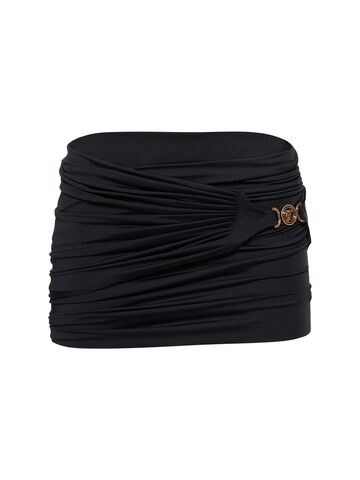 versace jersey mini skirt w/metal logo in black