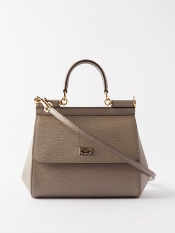 dolce & gabbana - sicily small grained-leather handbag - womens - beige