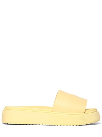 GANNI 40mm Padded Faux Leather Slide Sandals in yellow