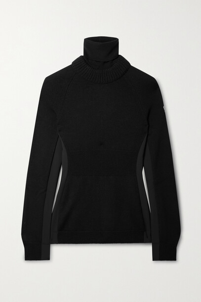 Moncler Grenoble - Shell-trimmed Wool-blend Turtleneck Sweater - Black