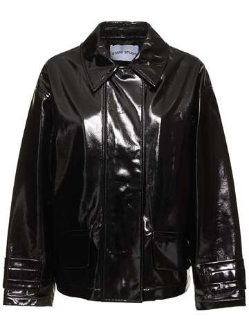 stand studio constance shiny faux leather jacket in black