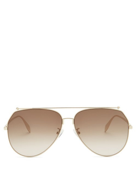 Alexander Mcqueen - Aviator Round Metal Sunglasses - Womens - Brown Multi