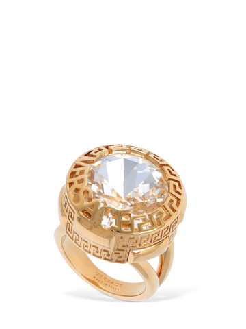 VERSACE Greca Motif & Logo Crystal Ring in gold