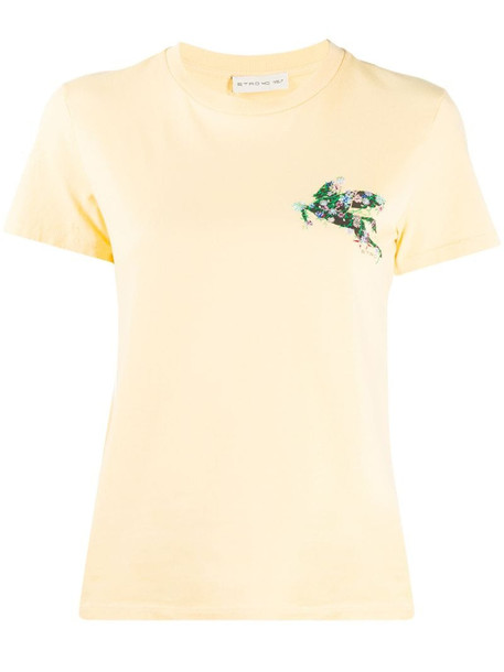 Etro floral embroidered T-shirt in yellow