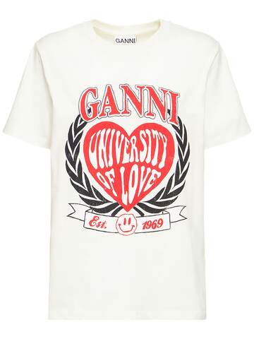 GANNI University Of Love Cotton Jersey T-shirt in cream / multi