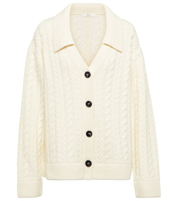 Co Cable-knit cashmere cardigan in white