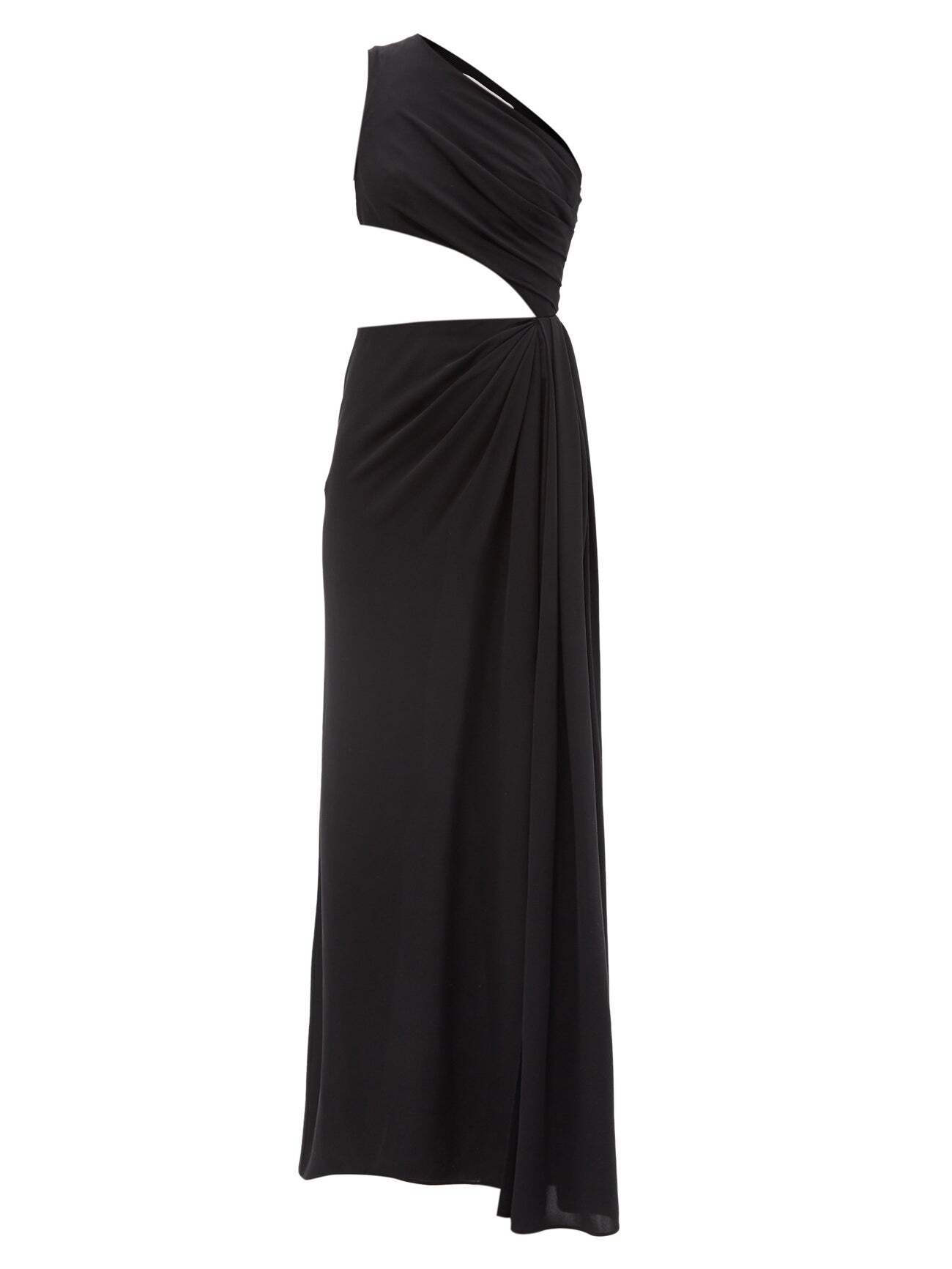Valentino - One-shoulder Cutout Silk-georgette Gown - Womens - Black