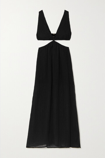 le kasha - dessouk cutout linen-gauze maxi dress - black