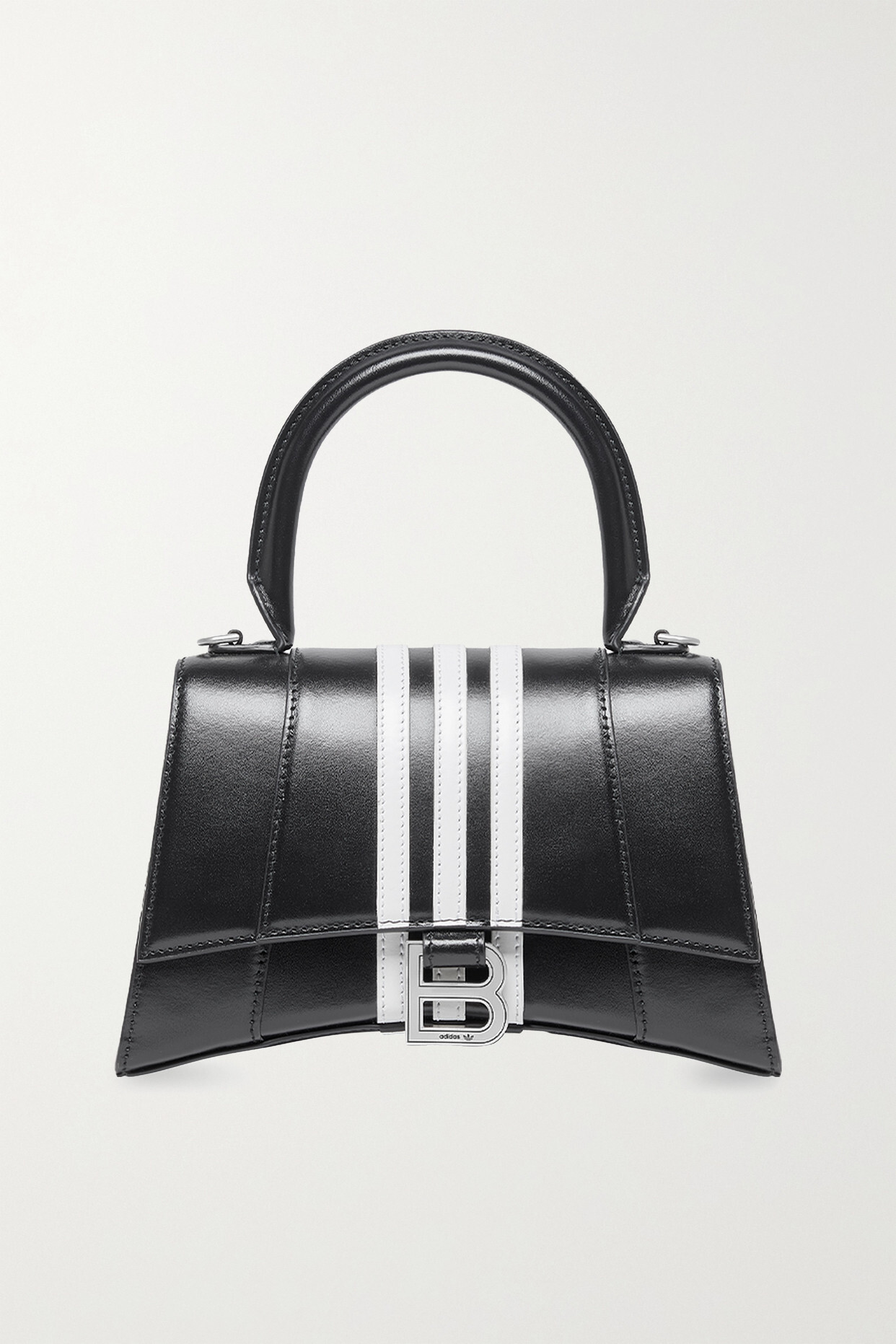 Balenciaga - + Adidas Hourglass Xs Striped Leather Tote - Black