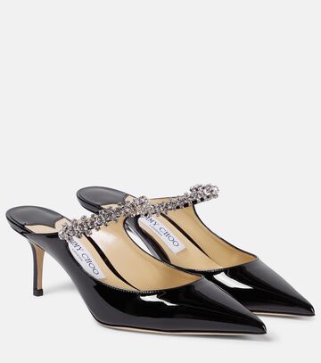 jimmy choo bing 65 embellished patent leather mules in black