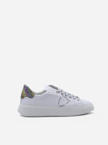 Philippe Model Temple Sneakers In Leather With Glittery Inserts in white