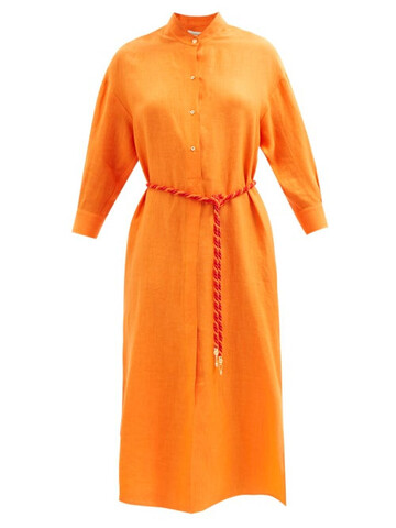 Zeus + Dione Zeus + Dione - Maira Belted Linen Dress - Womens - Orange