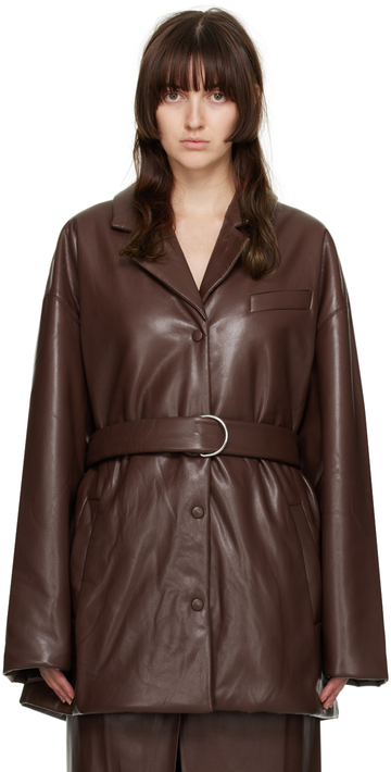 Nanushka Brown Liban Vegan Leather Jacket in plum
