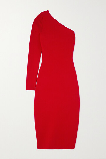 victoria beckham - vb body one-shoulder stretch-knit midi dress - red